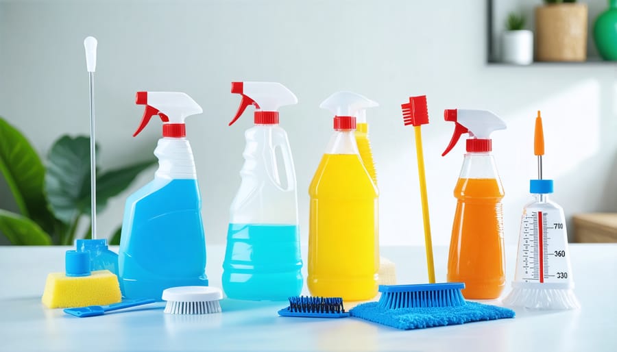 Professional cleaning concentrates with precise measuring equipment for proper dilution