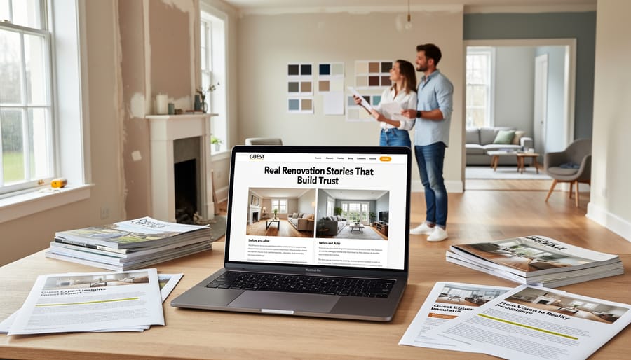 Contractor and homeowners collaborating on renovation plans together