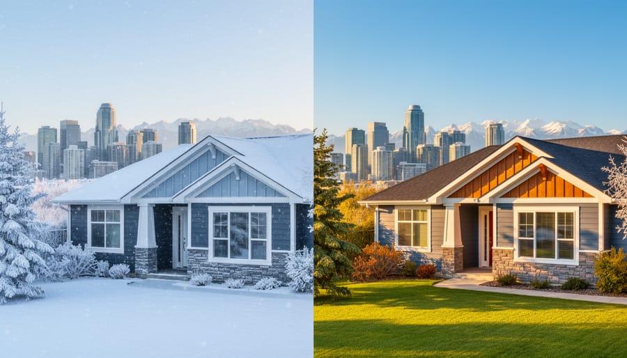 Close-up detail of exterior home paint showing weather-resistant finish on Calgary residential property