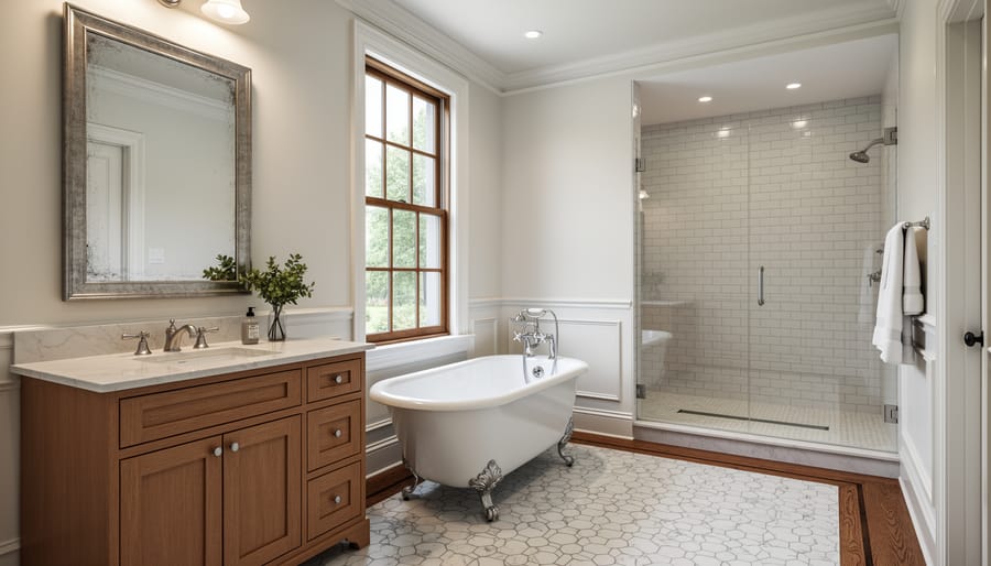 Renovated Victorian bathroom preserving original character with updated fixtures