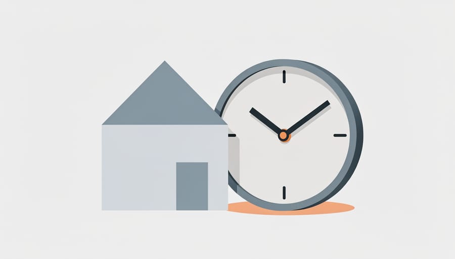 Analog clock and small house model on a wooden table suggesting changing mortgage timing
