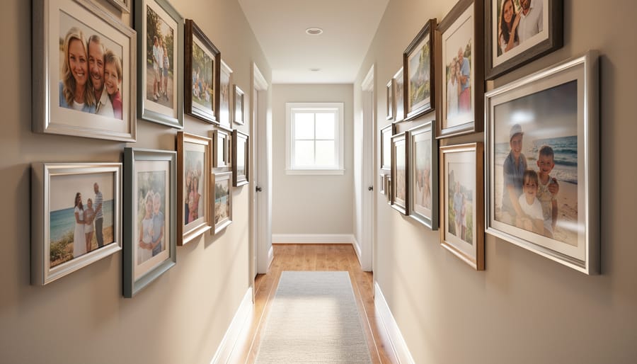 Upstairs hallway with a gallery wall of framed family photos