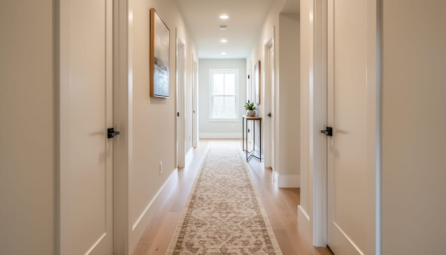 Runner rug on an upstairs hallway floor