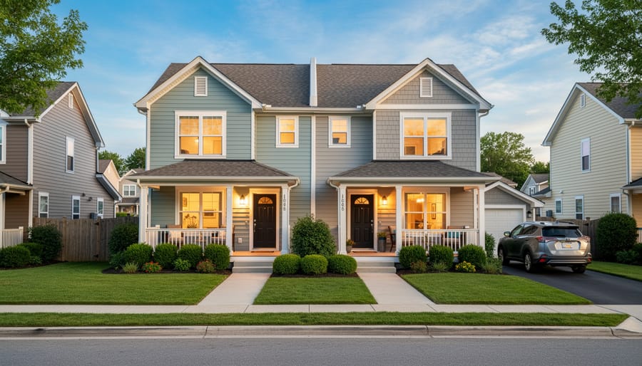 Front view of a duplex rental home with two entrances and a shared driveway in Vancouver, Washington